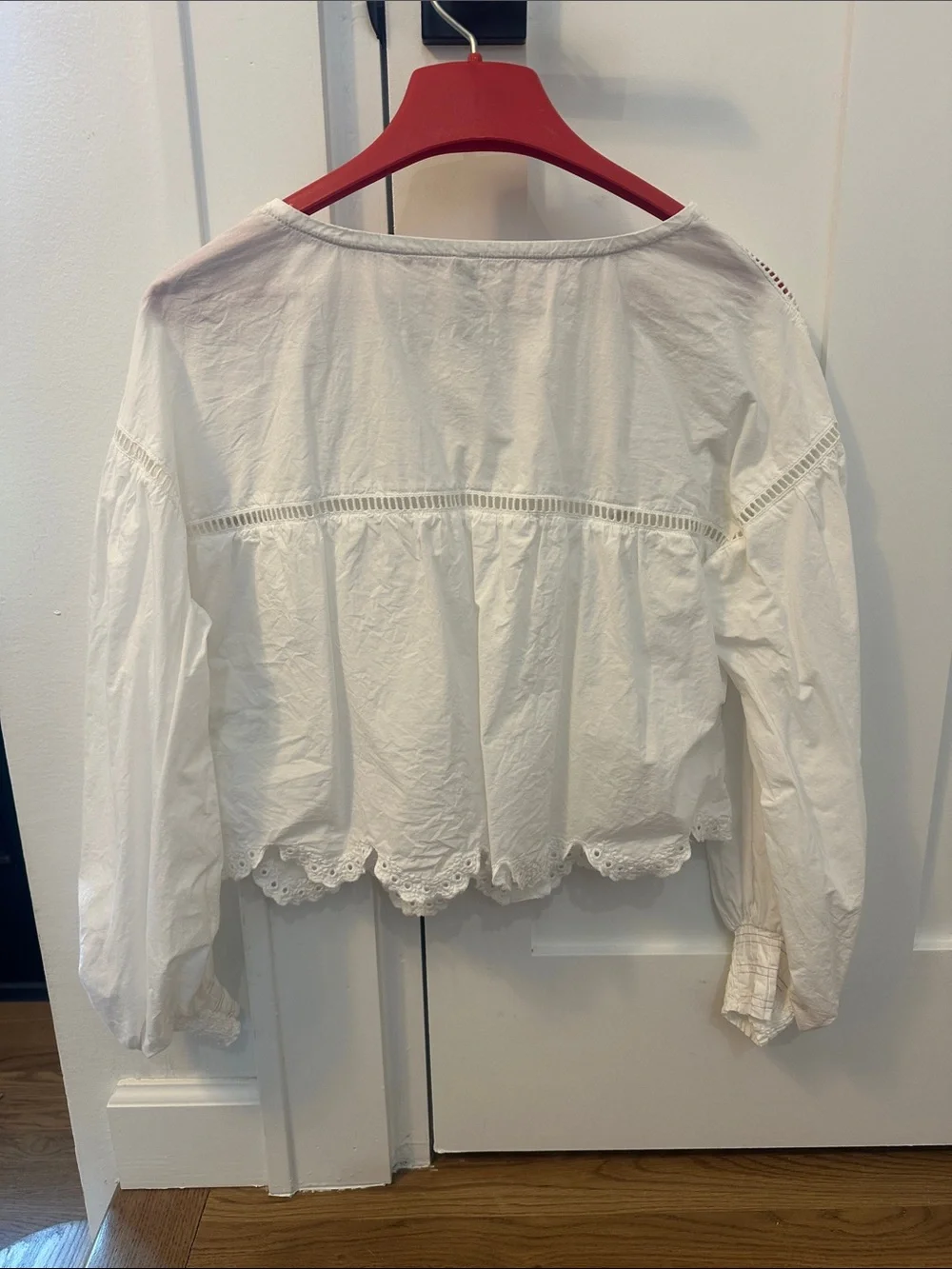 Anthropologie White Eyelet Button-Front Peasant Top